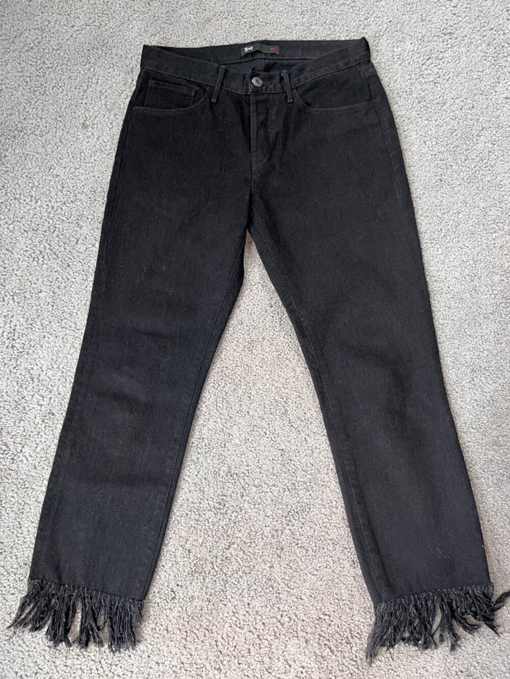 3x1 NYC STRAIGHT FRINGE CROP JEANS in MAMBA / DARKEST BLACK - LIKE NEW - SIZE 26